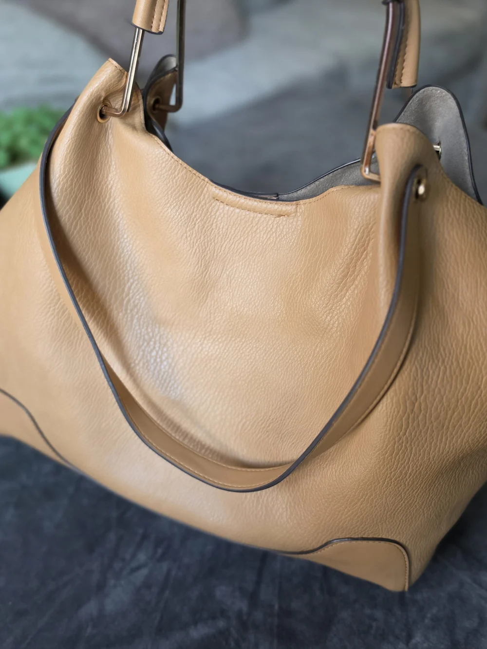 Sondra Roberts Camel Faux Tan Leather Tote with Top Handles